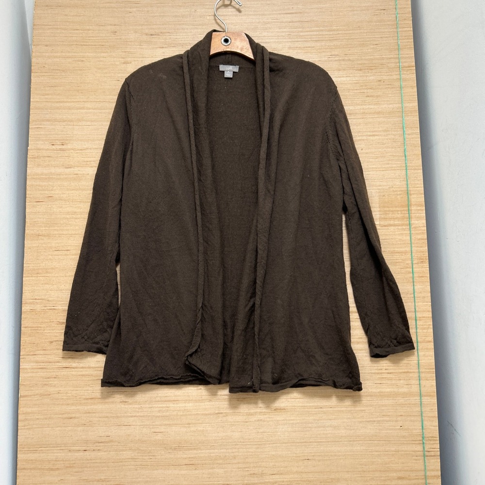 J. Jill Brown Open Front Shawl Collar Cardigan Sweater Petite Medium PM 7545